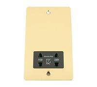 Shaver Socket Dual Voltage 115V/ 230V - Polished Mirror Brass - Flat - Black Insert