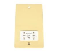 Shaver Socket Dual Voltage 115V/ 230V - Polished Mirror Brass Flat - White Insert