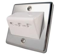 Shaver Socket Single Plate - Polished Chrome - Classic - White Insert - Dual Voltage 115V/ 230V