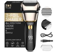 Shavers for Men,2 in1 Foil Shaver with 3 Floating Blades, Electric Razor for Men IPX7 Wet & Dry,Cordless Precision Beard Trimmer,100-Min,USB C,Electric Shaver for Close Shaving,LED Display with Timer