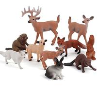 SHAVERUSH Animal Figures Toys Woodland Realistic Wild Forest Animals Figures with Reindeer Fox Squirrel Rabbit Figurines Playset Mini Animal Figures for Birthday Cake Decoration(10PCS)