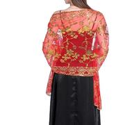 SHAVERUSH Shawls and Wraps for Women: Floral Lace Bridal Shawls and Wraps, Big Red-gold Sequins