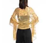 SHAVERUSH Shawls and Wraps for Women Women's Scarves & Wraps Wedding Shawls and Wraps Floral Lace Bridal Shawls and Wraps Ladies Scarf Cover Up for Evening Party Dresses (Gold)