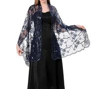 SHAVERUSH Shawls and Wraps for Women Women's Scarves & Wraps Wedding Shawls and Wraps Floral Lace Bridal Shawls and Wraps Ladies Scarf Cover Up for Evening Party Dresses (Navy Blue)