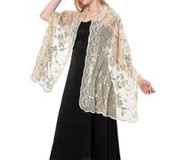 SHAVERUSH Shawls and Wraps for Women Women's Scarves & Wraps Wedding Shawls and Wraps Floral Lace Bridal Shawls and Wraps Ladies Scarf Cover Up for Evening Party Dresses (Beige)