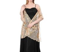 SHAVERUSH Shawls and Wraps for Women Women's Scarves & Wraps Wedding Shawls and Wraps Floral Lace Bridal Shawls and Wraps Ladies Scarf Cover Up for Evening Party Dresses (Beige-gold)