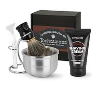 Shaving Brushes Kit For Men, 4 In 1 Shaving Brush Set Includes Badger Hair Shaving Brush, Sandalwood Shaving Cream, Stainless Steel Shaving Bowl and Stand