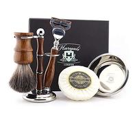 Shaving Kit - 5 Pc Wooden Shaving Kit - 5 Edge Shaving Blade Shaving Razor - Super Badger Hair Shaving Brush - Shaving Soap - Shaving Bowl - Stand -