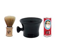 Shaving Set of Black Ceramic Shaving Mug, Small Wooden Handled Rodeo Brush & Arko Shaving shave Cream Soap 75g