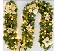 SHAVINGFUN Christmas garland,christmas garland with lights,2.7M/ 9FT Christmas Garland Decorations Illuminated with LED Lights,for Stairs Fireplaces Christmas Festive Wreath Xmas Decor (Gold)