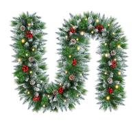 SHAVINGFUN Christmas Garland with LED Lights, 2.7M/9FT Illuminated Decorations for Stairs, Fireplaces, Festive Wreaths & Xmas Decor (Green)