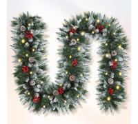 SHAVINGFUN Christmas Garland with LED Lights, 2.7M/9FT Illuminated Decorations for Stairs, Fireplaces, Festive Wreaths & Xmas Decor (Green)