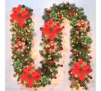 SHAVINGFUN Christmas Garland With LED Lights, 2.7M/9FT Illuminated Decorations for Stairs, Fireplaces, Festive Wreath, Xmas Decor