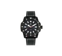 Shaw Leather-Band Men's Diver Watch with Date Shield Black One Size