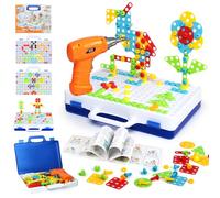SHAWE 3D Take Apart Toys for Kids Age 3+, Creative DIY Construction Toys with Electric Toy Drill Tool Box Kit Building Blocks Educational STEM Toy Set Gifts for Boys Girls