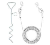 ShawFly Solid Dog Stake and Tie Out Cable (3m, 5m, 10m) Premium Steel Spiral Dog Tie, with 16 Inch spiral ground stake, for Outdoor Yard and Camping Puppy pet and Medium Dogs (5m)