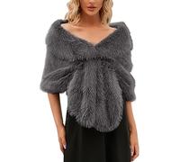 Shawl Collar Coat Women Luxurious Winter Faux Superficial Knowledge Scarf Wrap Collar Shruging For Lady Poncho Wedding Dinner Party For Women And Girls Womens Dress Cover up Formal (Grey, One Size)