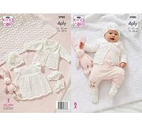 Shawl, Matinee Coat, Hat, Dress and Bootees in King Cole Cherished 4 Ply (5980)