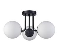 SHAWNKEY 3-Light Modern Black Metal Semi Flush Mount Ceiling Light with White Globe Glass Shade Ceiling Mount Light Fixture for Hallway Living Room Sputnik Chandelier Lighting