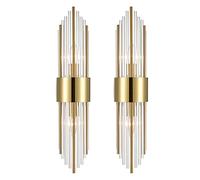SHAWNKEY ZASTION 2-Light Modern Brushed Titanium Gold Wall Sconce with Clear Glass Crystal Luxury Wall Light Fixtures for Bedroom Living Room Bathroom Vanity Mirror Light Fixtures Set of 2