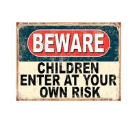 Shawprint Beware Children Enter At Your Own Risk Funny Metal Signs Home Pub Indoor & Outdoor Garden Bar Garage Vintage Wall Plaque Gift Retro (10” x 8”)