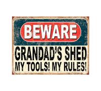 Shawprint Beware Grandad's Shed My Tools! My Rules! Funny Metal Signs Home Pub Indoor & Outdoor Garden Bar Garage Vintage Wall Plaque Gift Retro (A4)