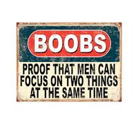 Shawprint Boobs Proof That Men Can Focus On Two Things At The Same Time Funny Metal Signs Home Pub Indoor & Outdoor Garden Bar Garage Vintage Wall Plaque Gift Retro (A4)