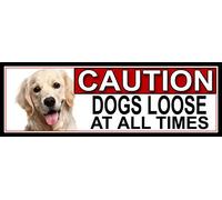 SHAWPRINT Golden Retriever CAUTION DOGS LOOSE AT ALL TIMES METAL GATE SIGN 266mm x 87m. (595H2)