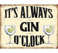 Shawprint IT'S GIN O CLOCK RETRO METAL TIN BAR SIGN SHABBY CHIC (150MM X 200MM (6" X 8"))