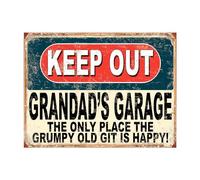 Shawprint Keep Out Grandad's Gararge The Only Place The Grumpy Old Git Is Happy Funny Metal Signs Home Pub Indoor & Outdoor Garden Bar Garage Vintage Wall Plaque Gift Retro (A3)