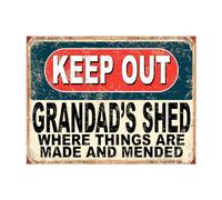Shawprint Keep Out Grandad's Shed Where Things Are Made And Mended Funny Metal Signs Home Pub Indoor & Outdoor Garden Bar Garage Vintage Wall Plaque Gift Retro (A4)