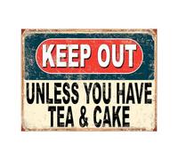 Shawprint Keep Out Unless You Have Tea & Cake Funny Metal Signs Home Pub Indoor & Outdoor Garden Bar Garage Vintage Wall Plaque Gift Retro (8” x 6”)