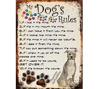 Shawprint Limited MY DOG'S RULES RETRO STYLE METAL TIN SIGN/PLAQUE AMERICAN STAFFORDSHIRE THEME 10" X 8" (4DRM)