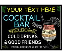 Shawprint Limited PERSONALISED COCKTAIL BAR PUB METAL TIN WALL SIGN GIFT WALL KITCHEN HOME BAR MAN CAVE GIFT (43PERM) 10" X 8" (A3 (399mm x 285mm))
