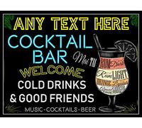 Shawprint Limited PERSONALISED COCKTAIL BAR PUB METAL TIN WALL SIGN GIFT WALL KITCHEN HOME BAR MAN CAVE GIFT (43PERM) 10" X 8" (200mm x 150mm (6" x 8"))