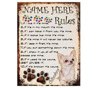Shawprint Limited Personalised Pet name chihuahua Theme My dog's Rules Retro Metal Sign (65PER)
