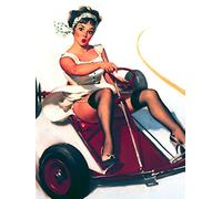 Shawprint Limited SEXY PIN UP GIRL GO KART RETRO METAL FRIDGE MAGNET 100MM X 75MM (628F)