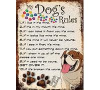 Shawprint MY DOG'S RULES RETRO STYLE METAL TIN FRIDGE MAGNET ENGLISH BULLDOG THEME 4" x 3" (100mm x 75mm) (105DRF)