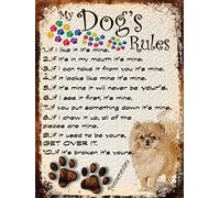 Shawprint MY DOG'S RULES RETRO STYLE METAL TIN FRIDGE MAGNET POMERANIAN THEME 4" x 3" (100mm x 75mm) (19DRF)