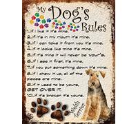 Shawprint MY DOG'S RULES RETRO STYLE METAL TIN FRIDGE MAGNET WELSH TERRIER THEME 4" x 3" (100mm x 75mm) (53DRF)