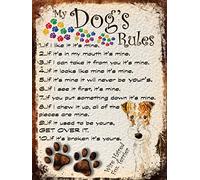 Shawprint MY DOG'S RULES RETRO STYLE METAL TIN FRIDGE MAGNET WIRE HAIRED FOX TERRIER THEME 4" x 3" (100mm x 75mm) (50DRF)