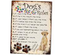 Shawprint MY DOG'S RULES RETRO STYLE METAL TIN SIGN/PLAQUE GOLDEN LABRADOR THEME 10" X 8" (8DRM)