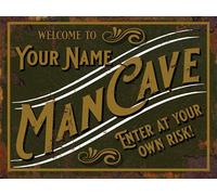 Shawprint Personalised Customised Man cave Sign Metal TIN Plaque Retro Novelty Gift pub bar shed bedroom (A4)