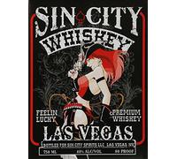 Shawprint SIN CITY WHISKEY LAS VEGAS RETRO VINTAGE STYLE METAL TIN FRIDGE MAGNET, 100mm x 75mm, Novelty Gift