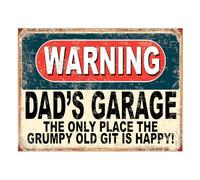 Shawprint Warning Dads Garage The Only Place The Grumpy Old Git is Happy Retro Shabby Chic Rustic Style Funny Humourous Plaque/Sign Tin (10" x 8")