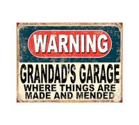 Shawprint Warning Grandad's Gararge Where Things Are Made And Mended Funny Metal Signs Home Pub Indoor & Outdoor Garden Bar Garage Vintage Wall Plaque Gift Retro (10” x 8”)