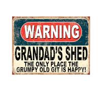 Shawprint Warning Grandad's Shed The Only Place The Grumpy Old Git Is Happy! Funny Metal Signs Home Pub Indoor & Outdoor Garden Bar Garage Vintage Wall Plaque Gift Retro (A3)