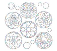 SHAWULA 18PCS Mandala Window Clings Anti-Collision Decals to Save Birds from Collisions,Non Adhesive Prismatic Vinyl Window Clings Rainbow Stickers