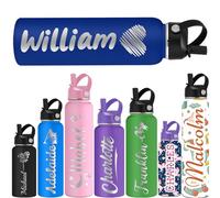 ShAxzHen Personalised Water Bottles for Kids with Straw Lid 40/32/24/18/12oz Custom Insulated Water Bottle Stainless Steel with Name Logo Customised Engraved Cups for School Sport Gym Icon Navy