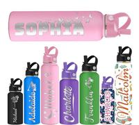 ShAxzHen Personalised Water Bottles for Kids with Straw Lid 40/32/24/18/12oz Custom Insulated Water Bottle Stainless Steel with Name Logo Customised Engraved Cups for School Sport Gym Name Pink